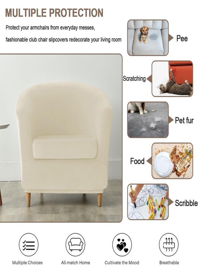 Bifaunvogel Velvet Club Chair Slipcover 2 Piece Swivel Barrel Chair Covers Slipcover Tub Chair Slipcovers Round Accent Armchair Covers Bucket Chair Covers Protector for Living Room Beige - Image 4
